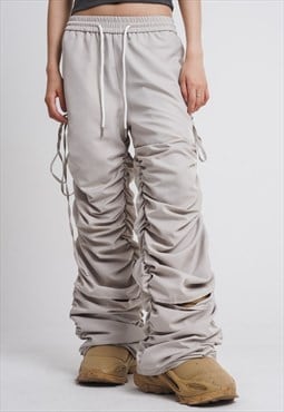 Distressed joggers wide pants beam raver trousers in cream