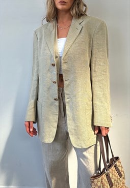 Armani Blazer Vintage 90s Wool Linen Beige Mens Jacket L