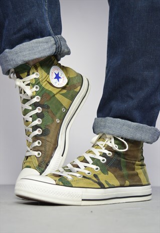 VINTAGE 90S CONVERSE ARMY GREEN CAMO HI-TOPS GRUNGE RETRO