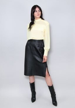 80's Black Leather Skirt Vintage Ladies Soft Pencil Skirt