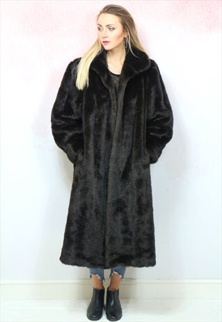 1980S VINTAGE DARK BROWN SUPER SOFT FAUX FUR COAT