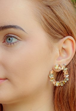 Rose Gold Gem Stone Circle Garland Earrings