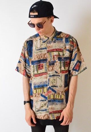 VINTAGE 90S ABSTRACT SHORT SLEEVE SILK SHIRT