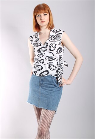 VINTAGE 90S ABSTRACT PATTERNED WRAP TOP