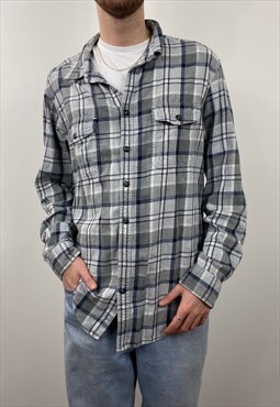 Vintage chequered grey and navy flannel shirt