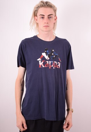 KAPPA MENS VINTAGE T-SHIRT TOP XL NAVY BLUE 90S