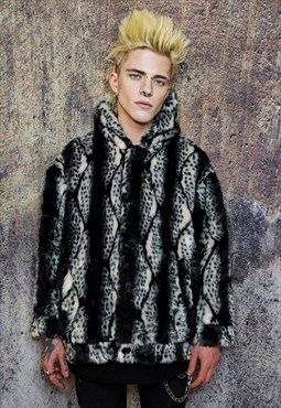 Faux fur jacket animal print bomber leopard coat in black 