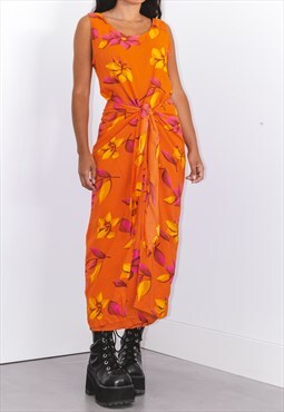 Vintage 90s Wrapped Floral Printed Long Dress 