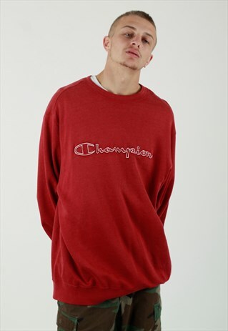 90S CHAMPION SPELL OUT LOGO BURGUNDY SWEATSHIRT