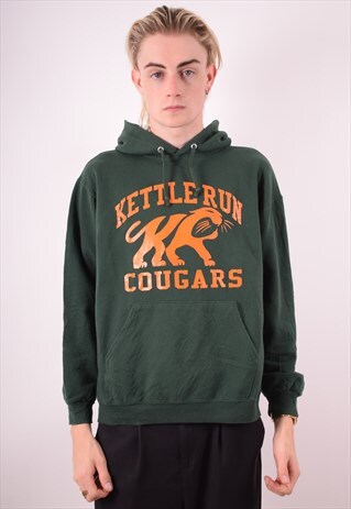 MENS VINTAGE HOODIE JUMPER MEDIUM GREEN 90S