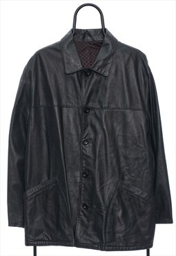 Vintage Vera Pelle Black Leather Blazer Jacket Mens
