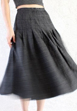 Vintage Maxi Skirt Black Grey Wool T691.6 Size S