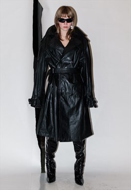 90's Vintage epic metal babe leather coat in vampire black