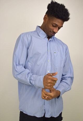 VINTAGE 90S LACOSTE BLUE MICRO CHECK PRINT SHIRT