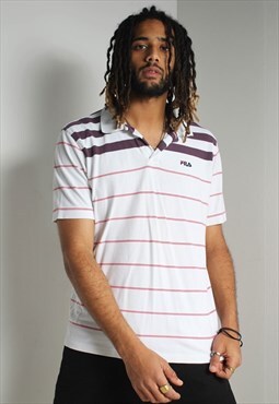 Vintage Fila Striped Polo Shirt White
