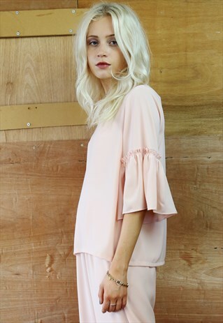 PEACHY PINK FRILL SLEEVE TOP