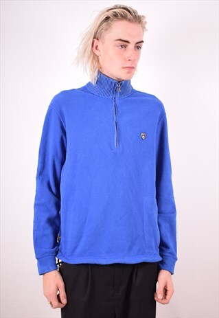 POLO RALPH LAUREN MENS VINTAGE FLEECE JUMPER MEDIUM BLUE 90S