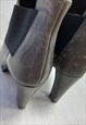 SARRIS OPEN TOE BOOTS GREY HEELS LEATHER