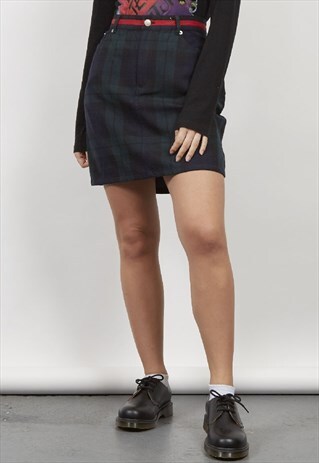 VINTAGE 90'S TOMMY HILFIGER DARK GREEN TARTAN SKIRT