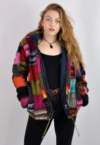 PATCHWORK WOOL KNIT FLEECY FESTIVAL JACKET