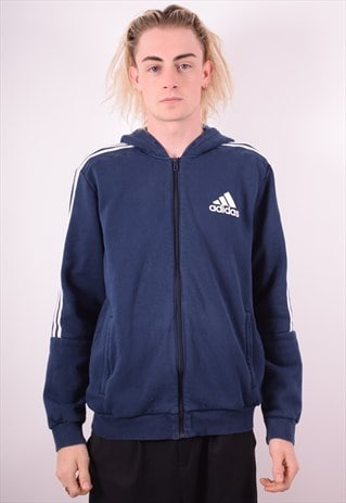 ADIDAS MENS VINTAGE HOODIE SWEATER LARGE BLUE 90S