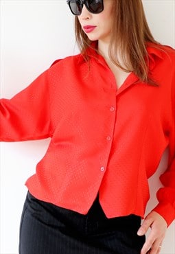 80s Vintage Loose Preppy Blouse Red S M 