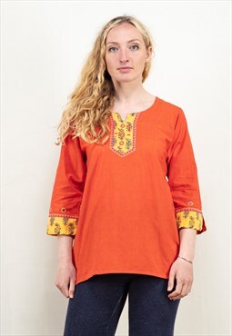 Vintage 80s Cotton Shirt in Orange