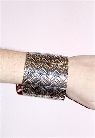 VINTAGE SILVER METAL CHUNKY CUFF BRACELET