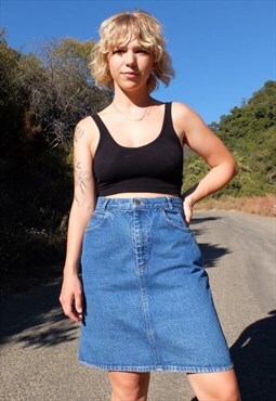 Vintage 80s Denim Skirt Utility High Rise A-Line Jean Mini