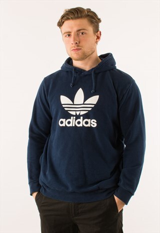 VINTAGE 90S NAVY ADIDAS HOODIE PULLOVER LARGE