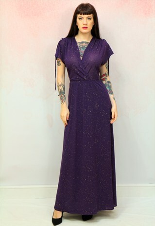 1970S VINTAGE PURPLE WITH GOLD FLECKS MAXI DRESS