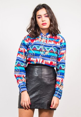 VINTAGE 90'S BRIGHT STRIPE AZTEC PATTERN WESTERN SHIRT