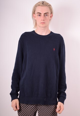 POLO RALPH LAUREN MENS VINTAGE JUMPER SWEATER XL NAVY 90S