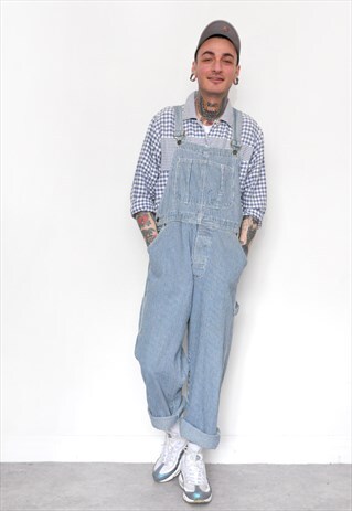 90S FESTIVAL STRIPED DENIM DUNGAREES BLUE