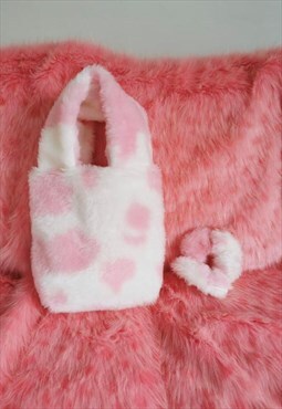 Milkshake pink, cow print handmade mini tote bag