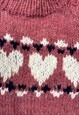 VINTAGE KNITTED JUMPER CUTE HEART PATTERNED CHUNKY KNIT 