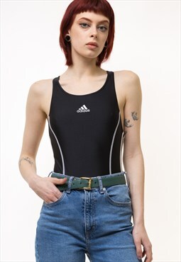 90s Vintage Adidas Swimsuit Black Swimwear size Small 5188