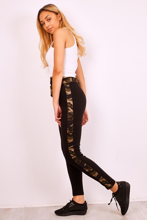 black high waist camo belted trousers