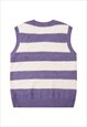 STRIPED SLEEVELESS SWEATER COLOR BLOCK KNITTED GILET PURPLE