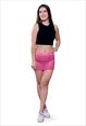 Pink Lycra Lace Tight Short Mini See Through Party Skirt