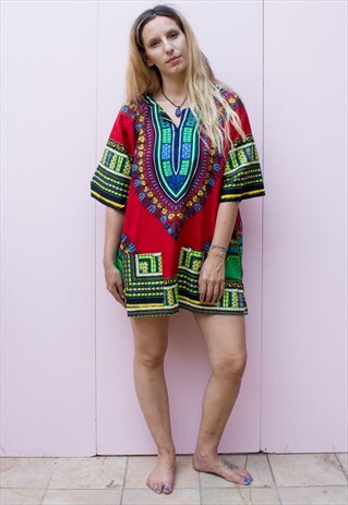 VINTAGE DASHIKI PRINTED TUNIC DRESS
