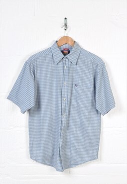 Vintage Wrangler Shirt 90s Short Sleeve Check Blue Small