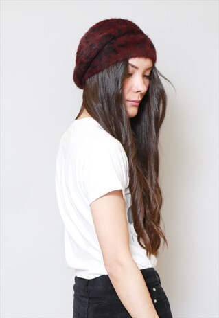 VINTAGE STYLE SOFT DEEP RED LEOPARD PRINT WOOL BERET