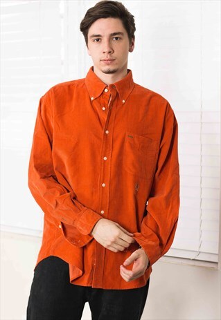 VINTAGE TOMMY HILFIGER CORDUROY SHIRT LOGO 90S L 12.2