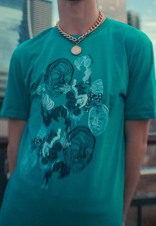 Jade Green Psychedelic Festival Graphic Print T-shirt