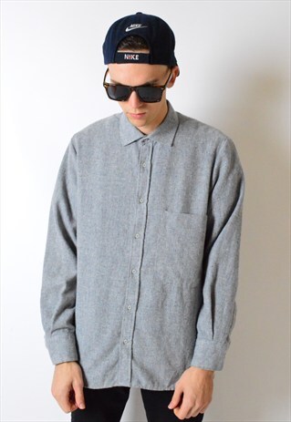 VINTAGE 90S GREY MINIMALIST LONG SLEEVE WOOL SHIRT