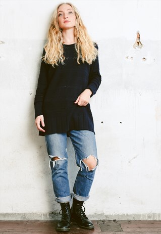 VINTAGE 80S NAVY BLUE LONGLINE JUMPER