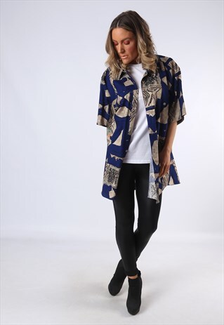 PRINT PATTERNED SHIRT OVERSIZED FITTED UK 16 - 18 (DAH)
