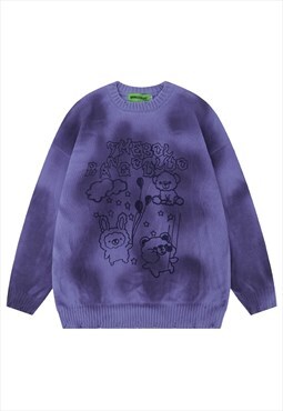 Tie-dye sweater knitted grunge jumper teddy bear cartoon top