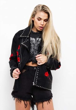 ROSES ARE RED EMBROIDERED & STUDDED PU JACKET